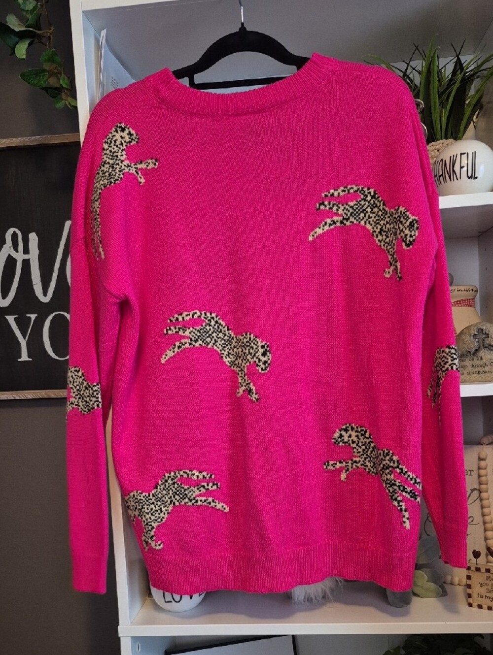 Women’s Hot Pink Leopard Motif Sweater - Picture 2 of 2